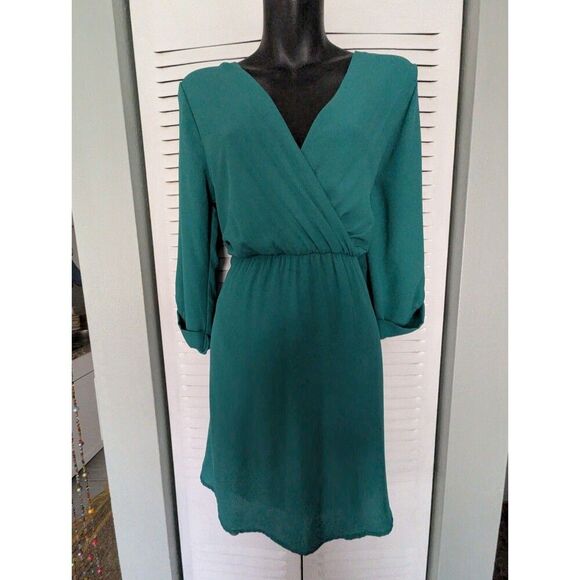 NWT Willie Jays Dress Vneck Mini 3/4 Sleeves Green Sz S Elastic Waist Comfy Cute - Picture 2 of 7